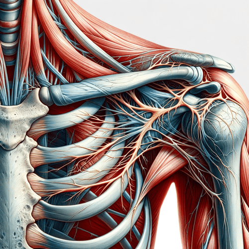 DALL·E 2024-01-25 16.44.01 - A detailed anatomical drawing, in the style of a professional medical illustration, zoomed in on the clavicle area to show the impingement of a nerve